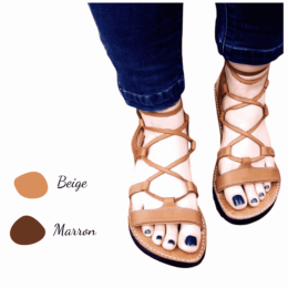 sandales en cuir modèle gazelles 2 coloris au choix beige et marron
