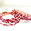 2 bracelets 5 tours en cuir couleur prune avec motif fleurs