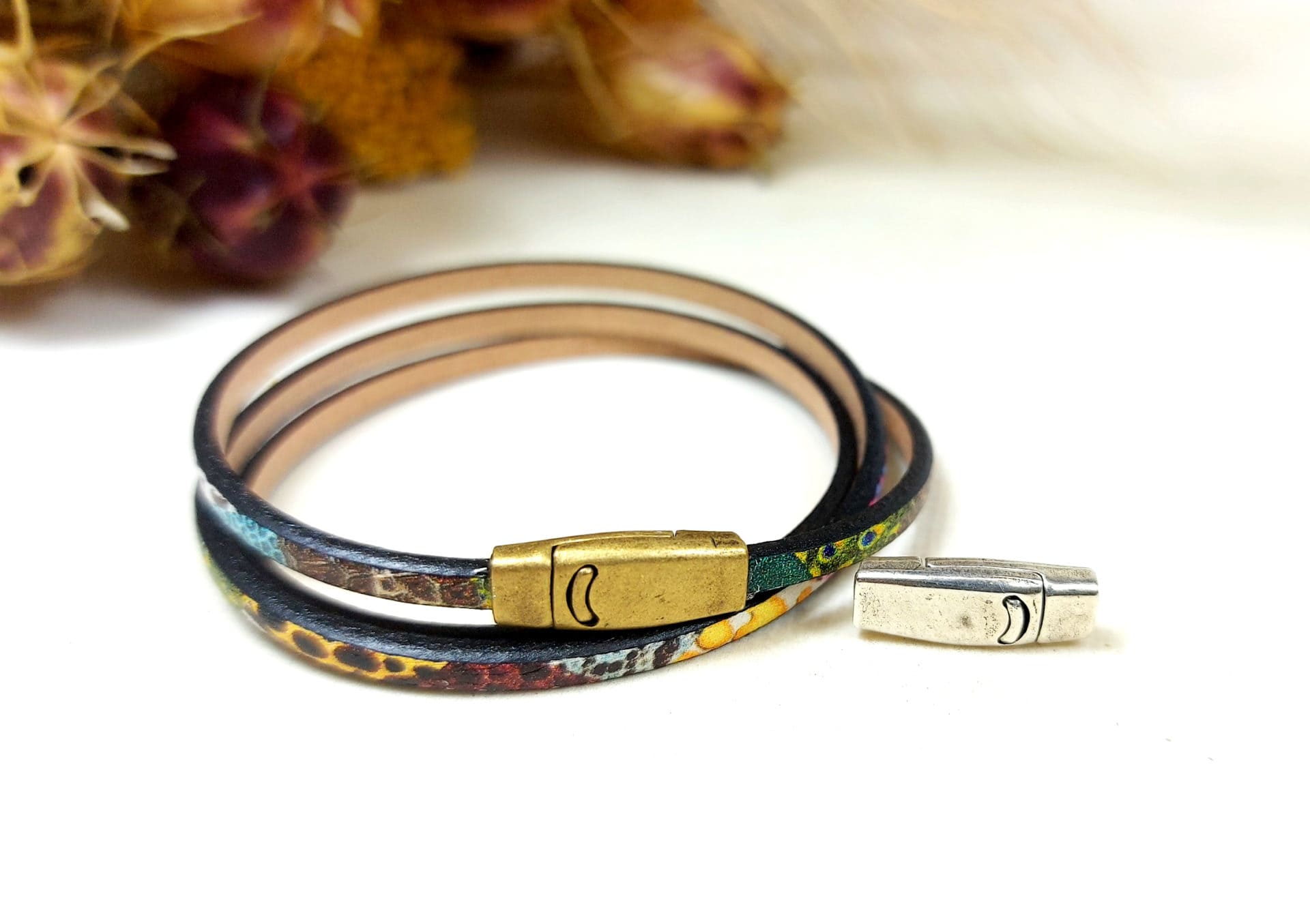 Bracelet Manchette En Cuir De Vachette - Double Boucle, Large, Style Vintage Ajustable - Pour Homme Et Femme