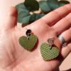 boucles d'oreilles en cuir vert à motif forme cœur