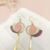 boucles d'oreilles pendantes en cuir en forme de lotus 3 couleurs rose vert et prune