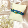 Bracelet 3 lanières de cuir camaïeu de bleu