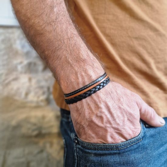 bracelet cuir trois lanières pour homme