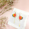 Boucles d'oreilles pendantes en cuir corail jaune et taupe