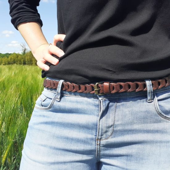 Ceinture maillons fine marron en cuir