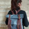 Sac à dos artisanal cuir bleu clair petit