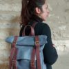 Sac à dos artisanal cuir bleu clair petit