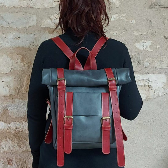 Sac à dos cuir bleu gris taille S