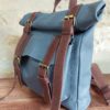 Sac à dos artisanal cuir bleu clair petit