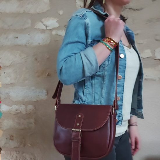 Sac bandoulière cuir marron attache rapide