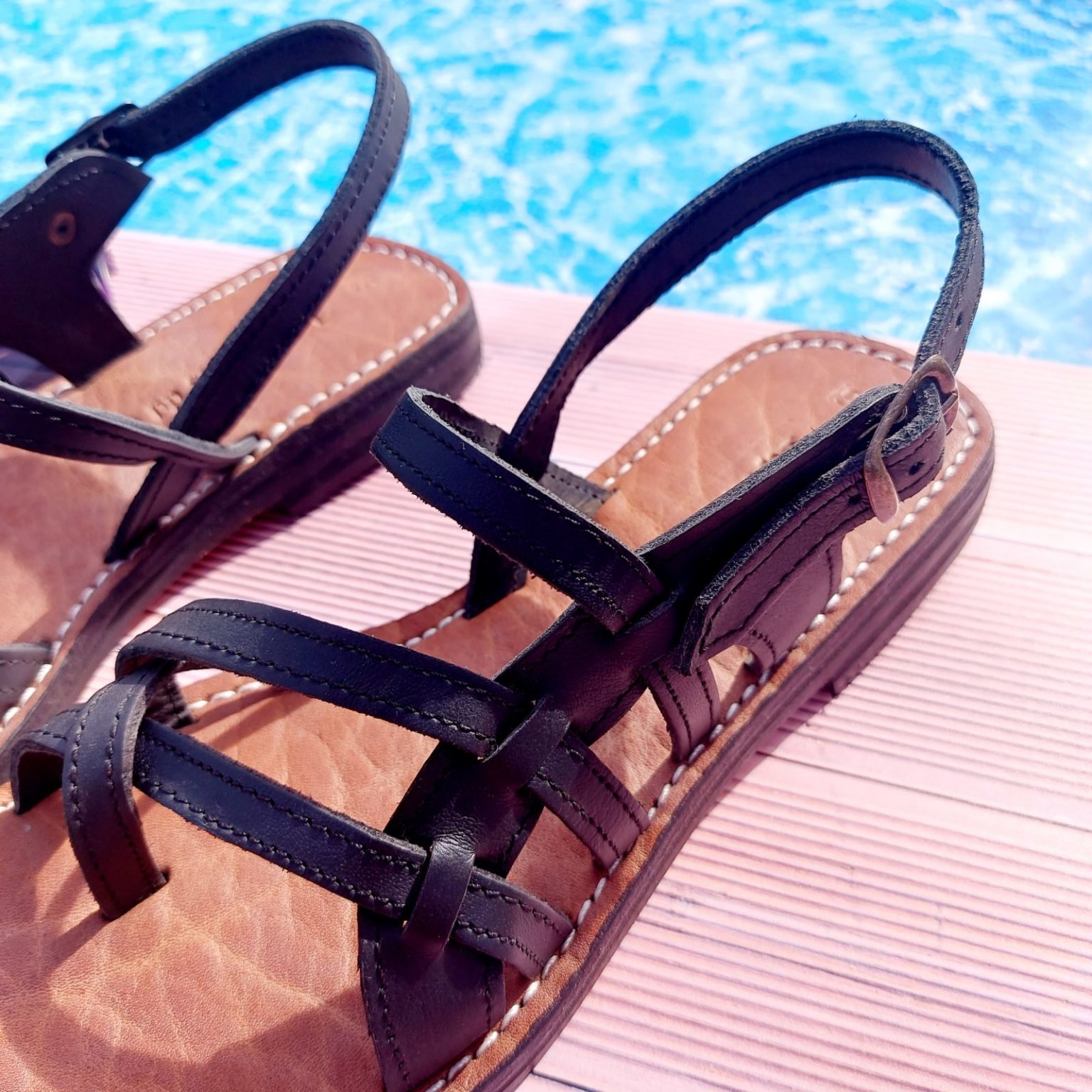 GG Sandales Cuir Noir Orange