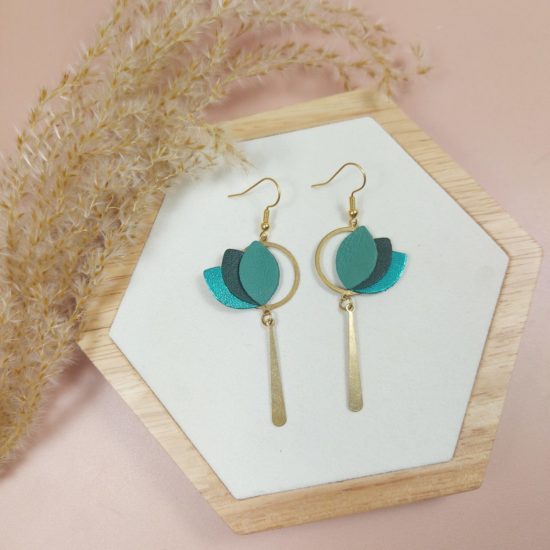 Boucles d'oreilles en cuir vert