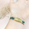 Bracelet ajustable cuir 3 lanières vert multicolore et perles dorées