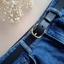 Ceinture artisanale noire en cuir boucle laiton