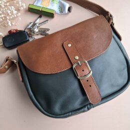 sac bandoulière cuir vert foncé