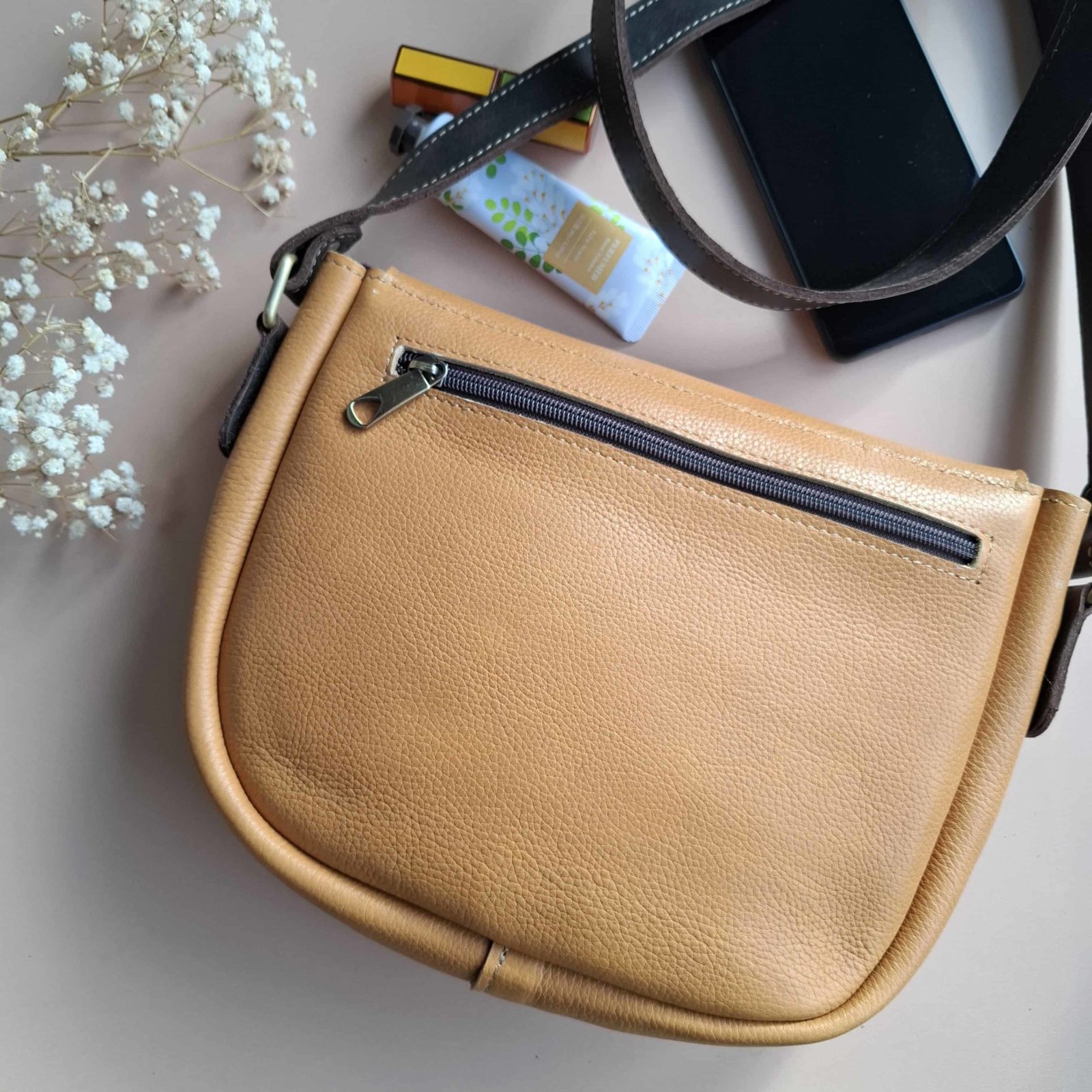 Sac cuir camel grainé