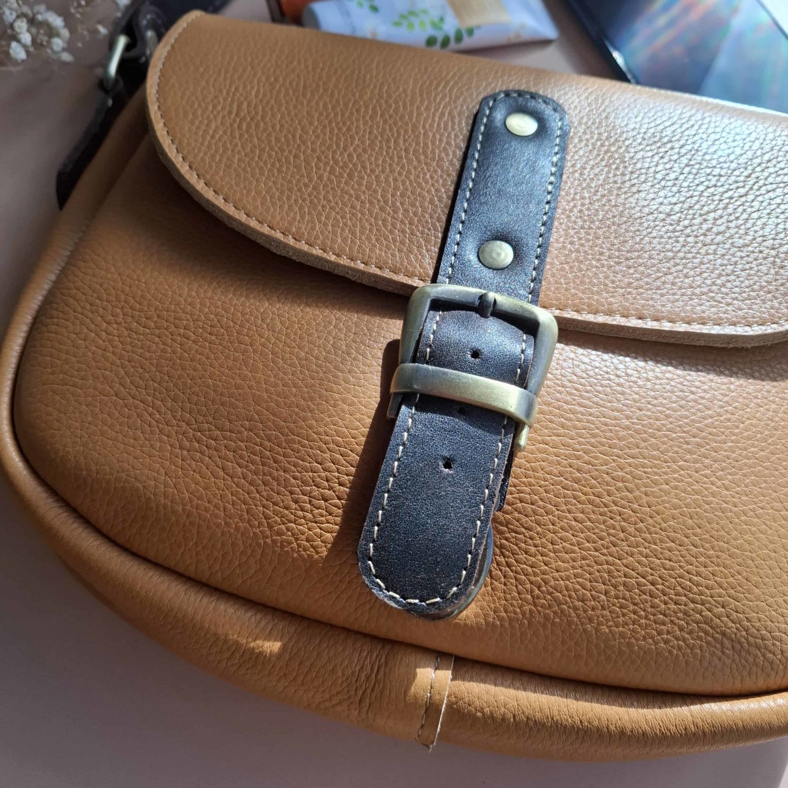 Sac cuir camel grainé