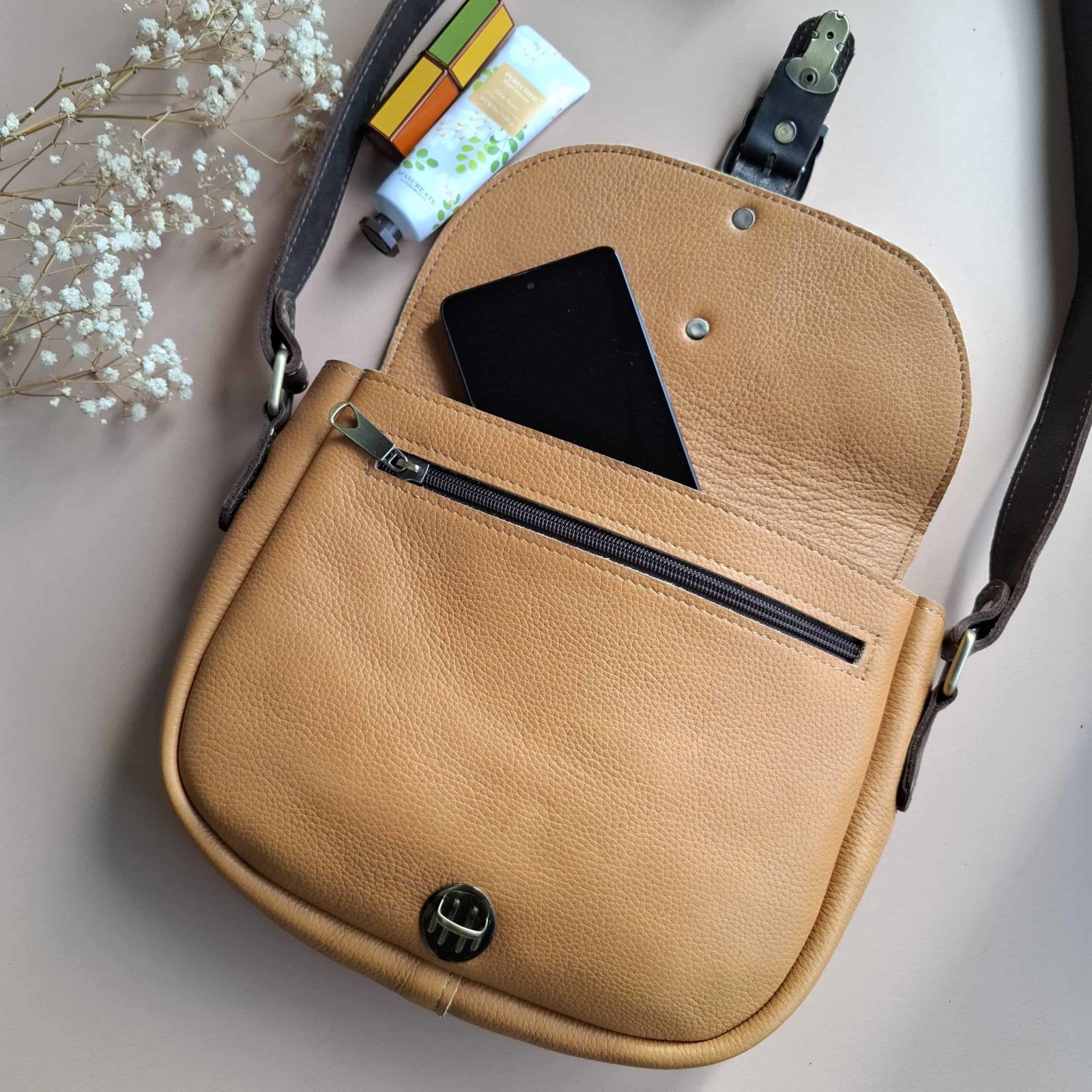 Sac cuir camel grainé