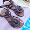 Sandales plates femme en cuir marron