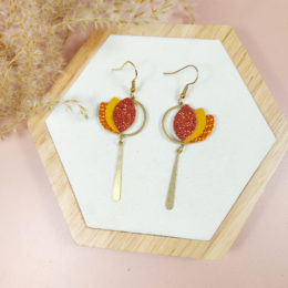 Boucles d'oreilles en cuir orange pailleté