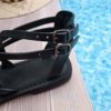 Sandales noires en cuir pour femme