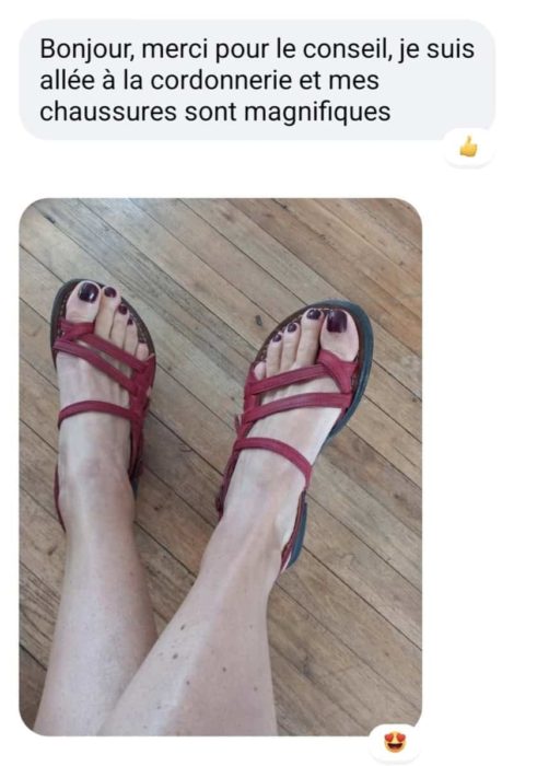 Sandales en cuir rouge restaurées après entretien professionnel