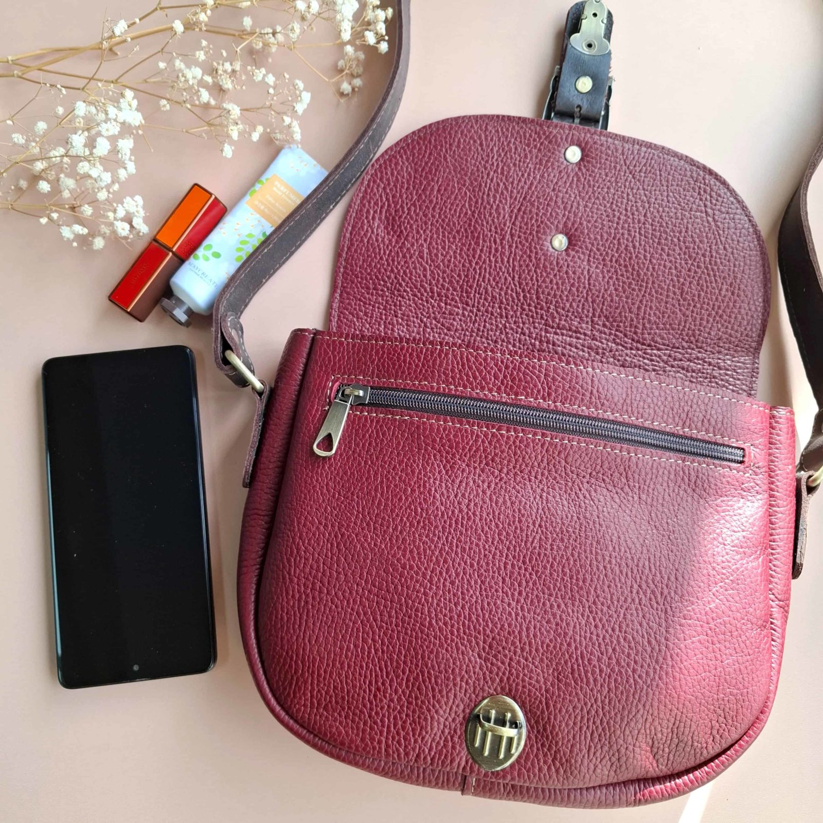 sac bordeaux cuir grainé