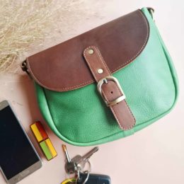 Sac vert et marron en cuir