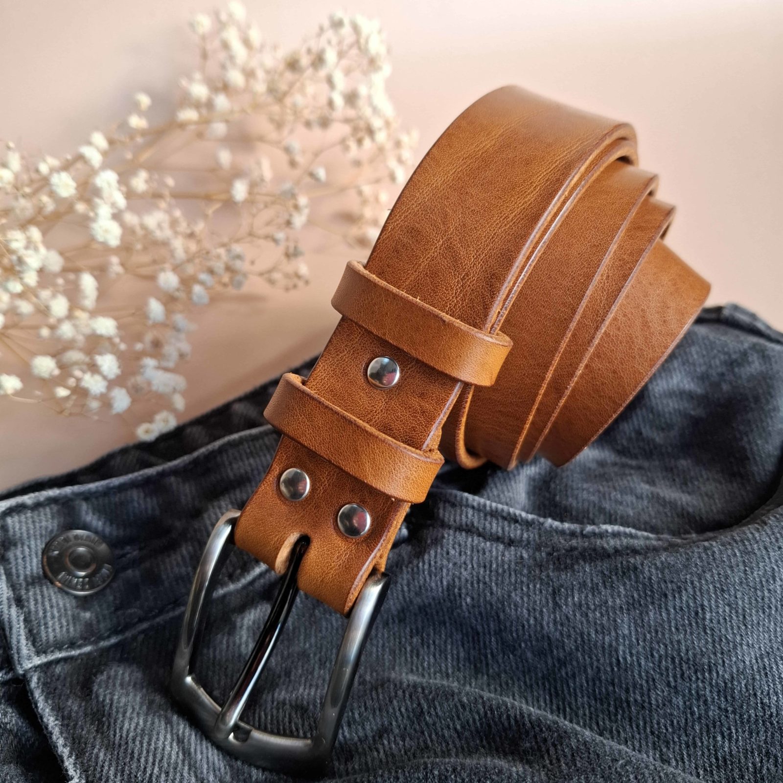 ceinture camel en cuir
