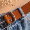 ceinture large cuir fauve boucle double laiton massif