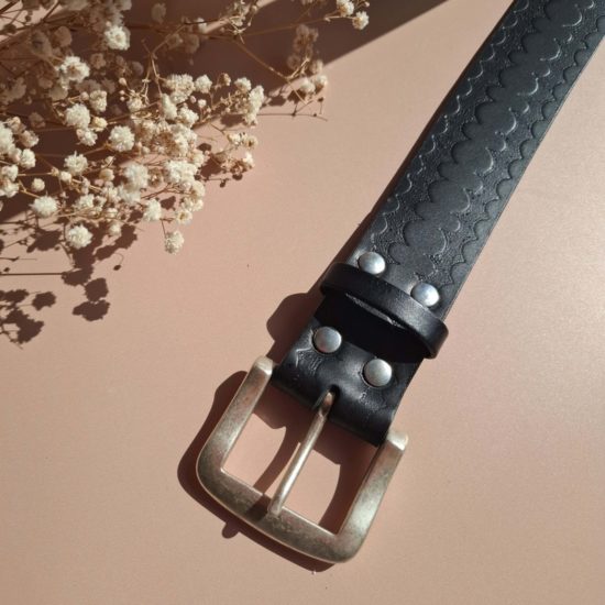 Ceinture large cuir noir à motif