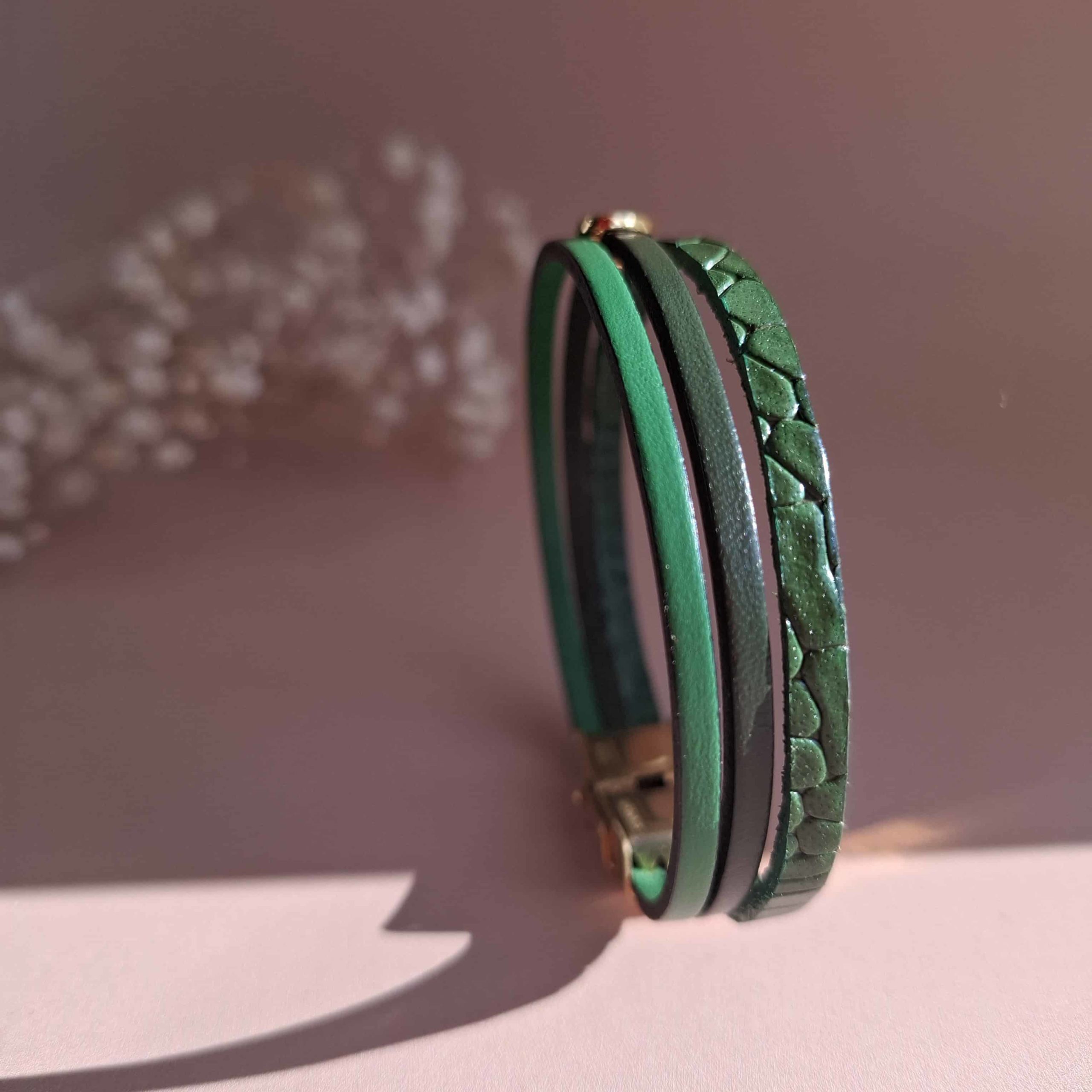 Bracelet femme en cuir vert