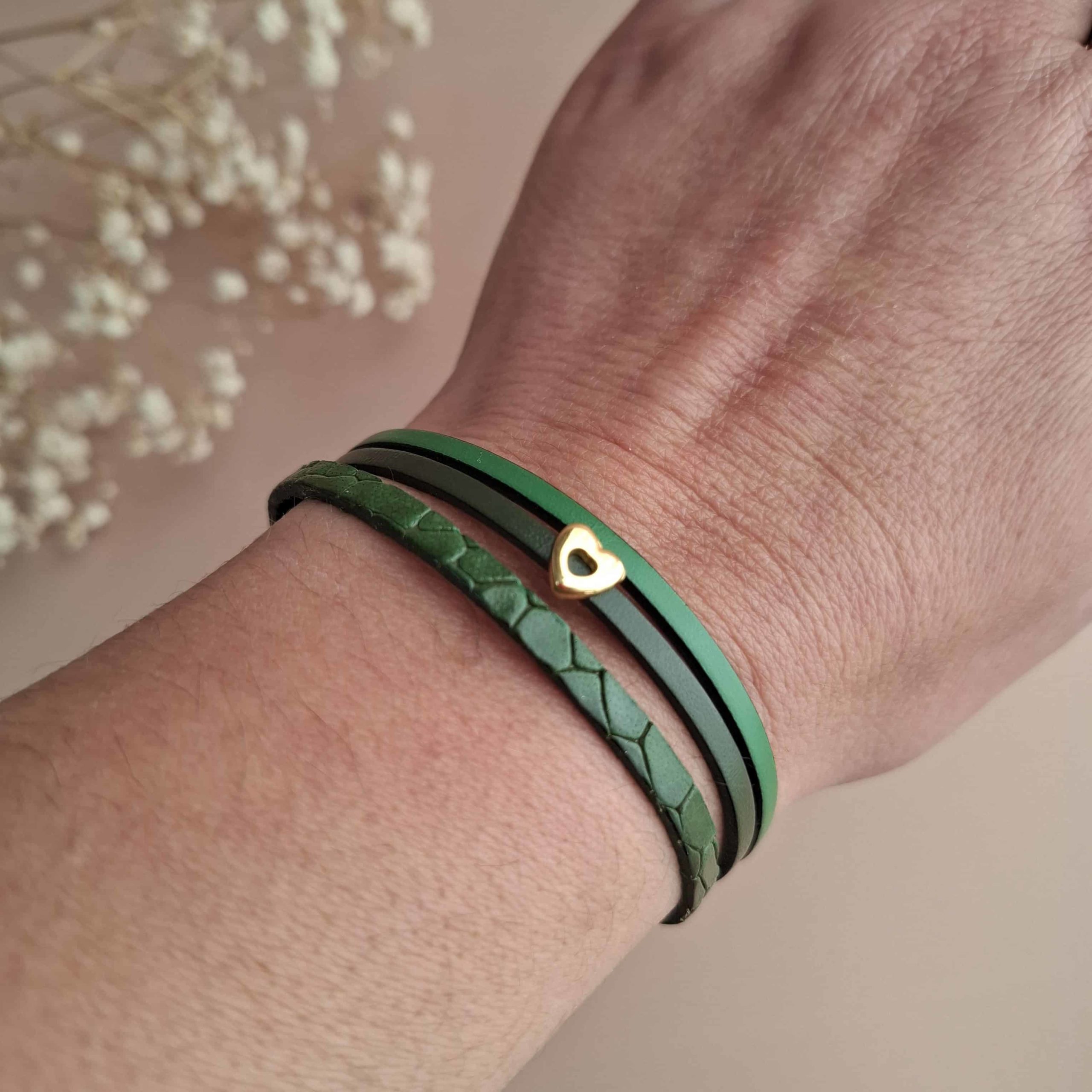 Bracelet femme en cuir vert