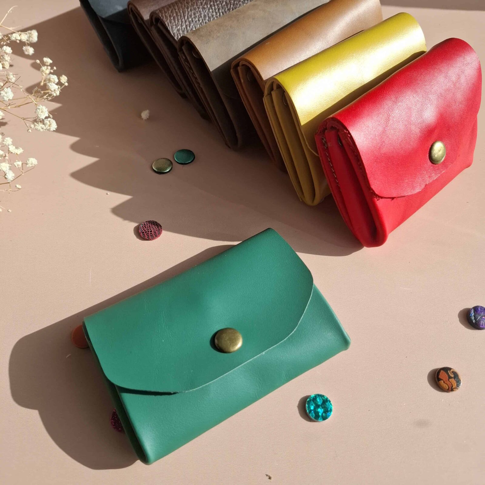 porte-monnaie cuir accordeon le malin vert