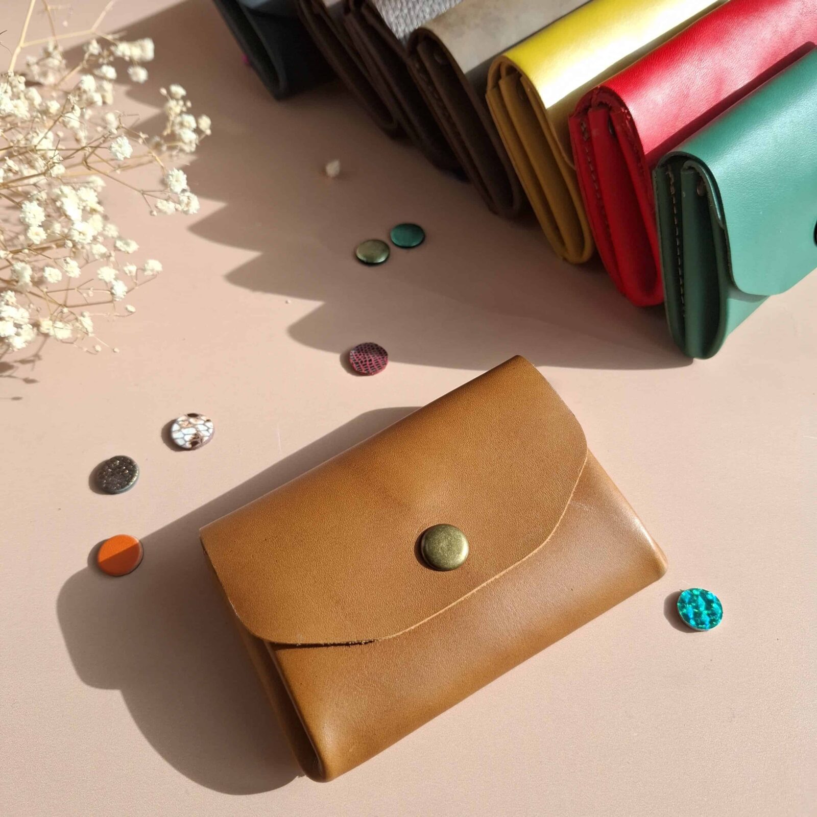 porte-monnaie cuir accordeon le malin camel