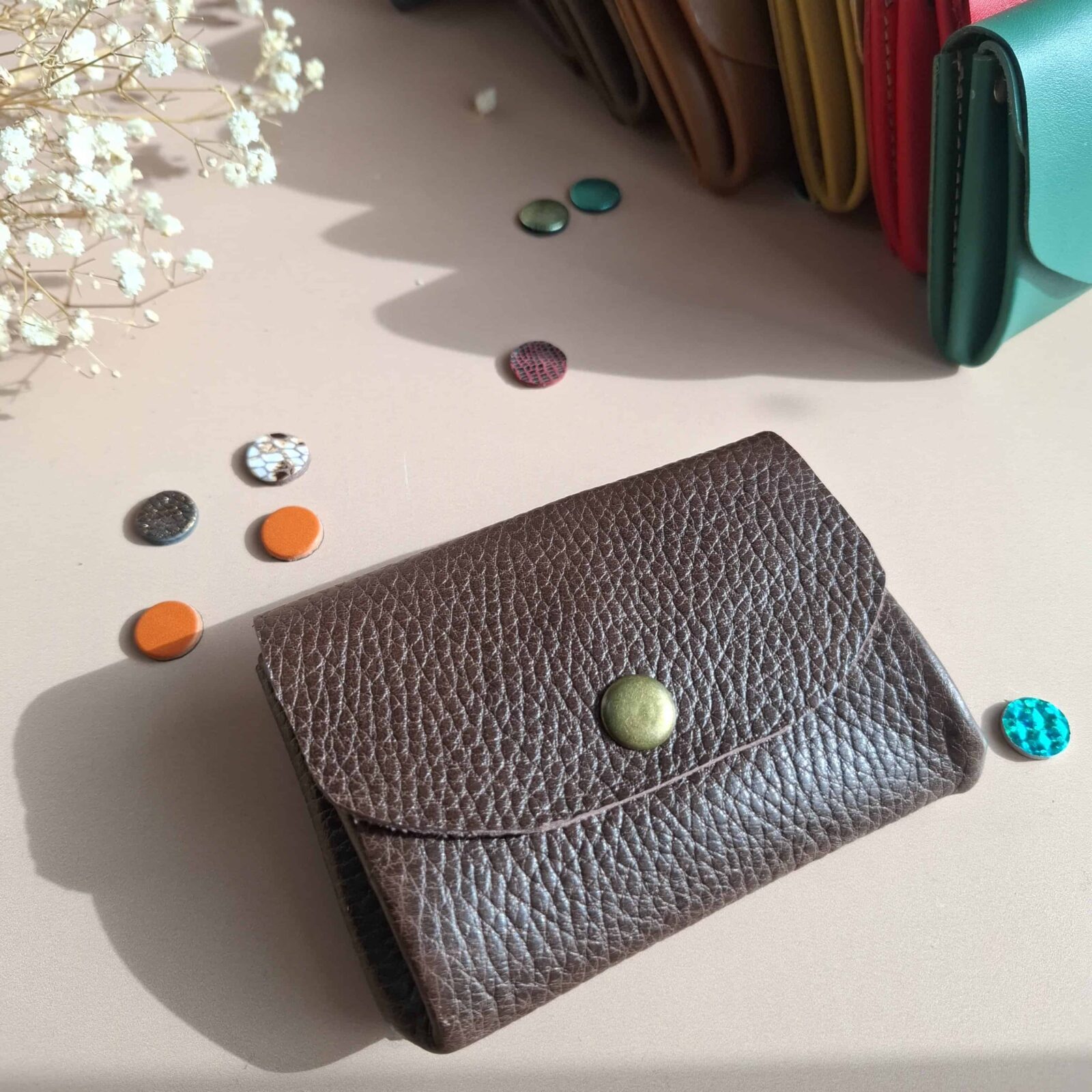 porte-monnaie cuir accordeon le malin marron grainé