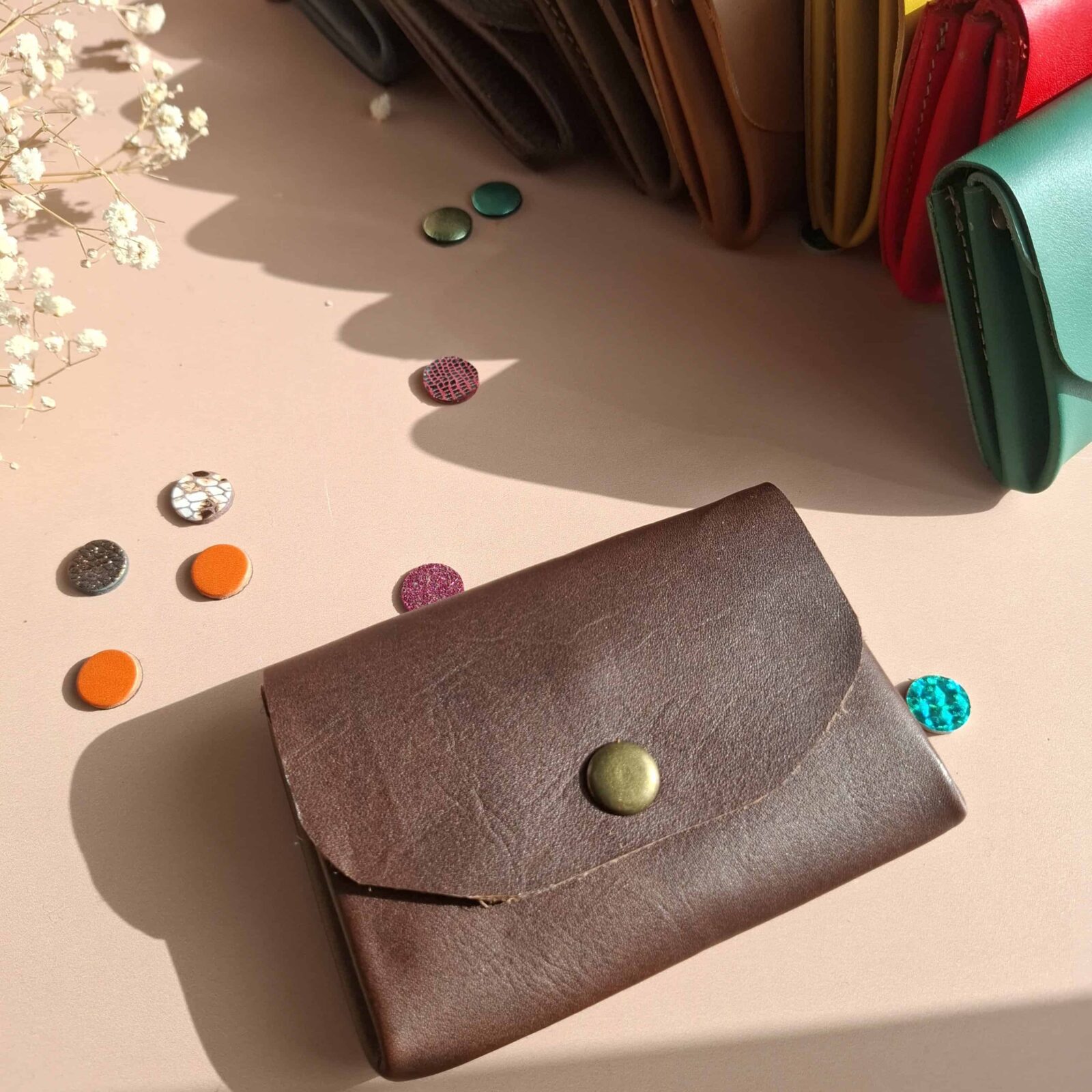 porte-monnaie cuir accordeon le malin marron