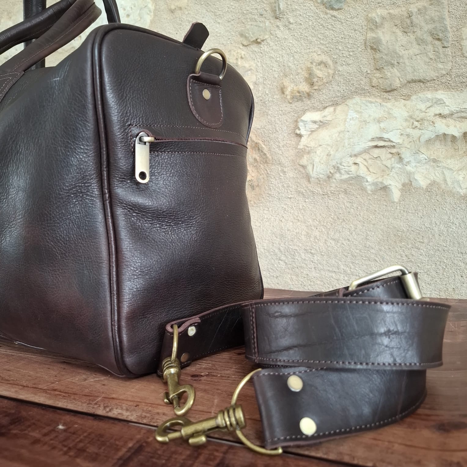 sac voyage cabine cuir marron foncé bandoulière amovible