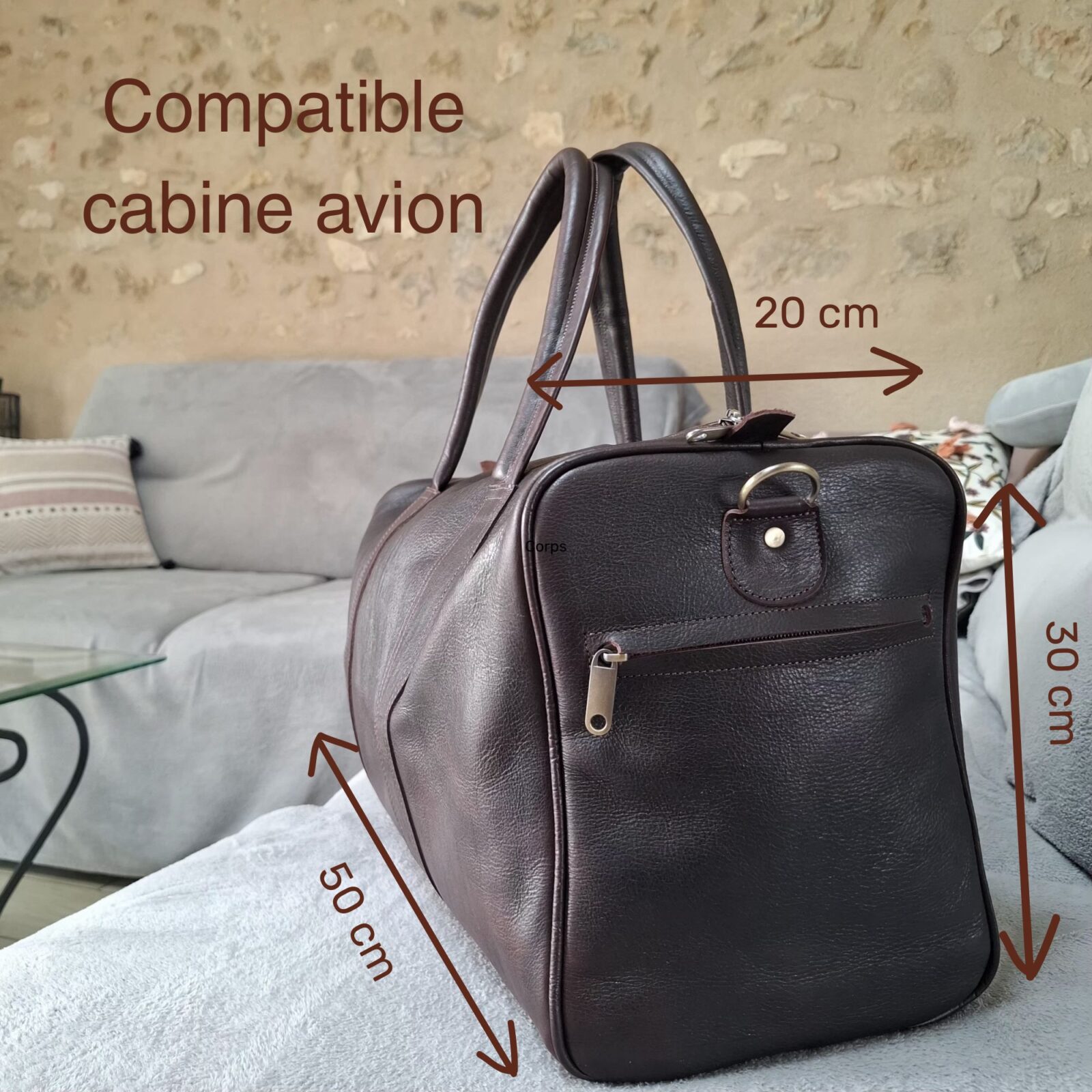 dimensions sac voyage cabine en cuir marron foncé