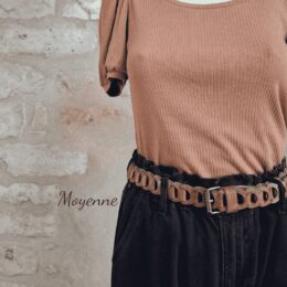 Ceinture tressée en cuir beige camel largeur intermédiaire