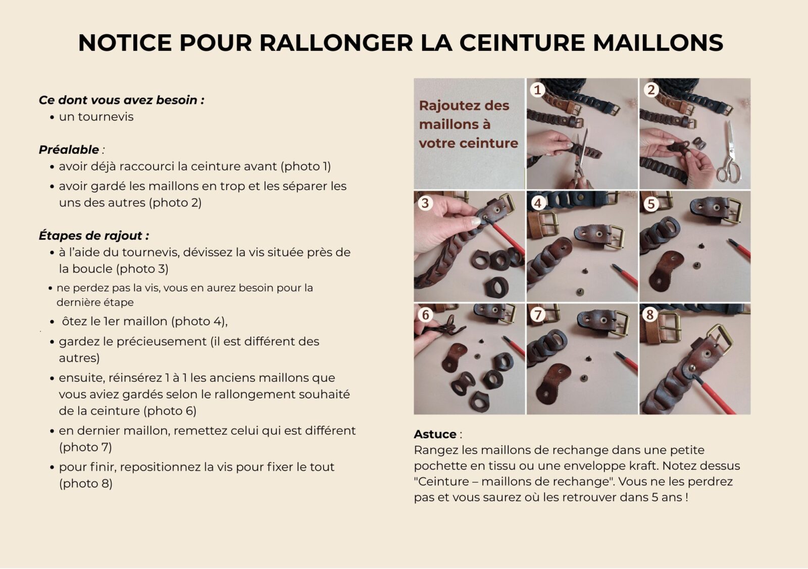 Notice pour rallonger ceinture tressée en cuir