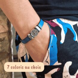 Bracelet cuir femme arbre de vie coloris bleu – Les Heures du Cuir